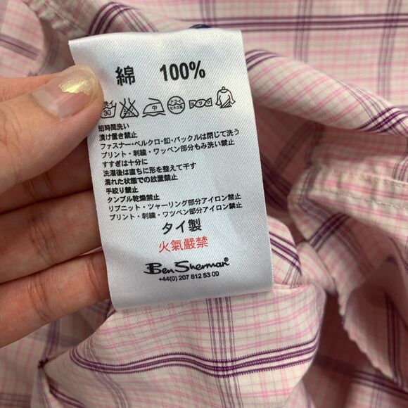 Ben Sherman Shirt Mens M Medium Pink Purple Button Up Windowpane Plaid Cotton - Picture 11 of 13